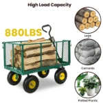 3-in-1 Oversized Steel Garden Cart , 880lbs Pullable Mesh Metal Garden Cart, All-Terrain Utility Cart with Removable Liner & Side Panels & Mesh Tray for Outdoor Lawn, Patio and Landscaping, Green - Image 5