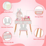 2-in-1 Kids Vanity Table Set with Detachable Mirror, White Dressing Table with Storage Shelf & Drawers for Girls - Image 7
