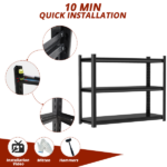 3-Tier Adjustable Height Metal Storage Shelving Unit, Large Capacity Black Multipurpose Organizer Rack, Reptile & Pet Display Stand, 31.50"H x 35.43"W x 13.77"D, Assembly Required - Image 5