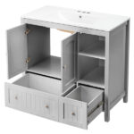 Grey MDF Lacquered Double Door & 2-Drawer Bathroom Vanity Cabinet with Decorative Molding - 91x46x82cm - Image 7