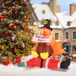 Replace 57412109 4.9 FT Lighted Christmas Inflatable Decoration, Inflatable Turkey Sitting on Santa Claus, Funny Blow Up Yard Decorations with Built-in LED Lights for Holiday Party Front Yard Lawn Garden Decor - Image 16