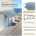 Awning for Door Entrance Window, 38x40 Inch Window Canopy Exterior, UV Rain Snow Protection for House Porch Patio Deck, Gray Bracket & Gray Blue Board - Image 6