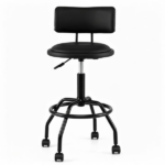 Adjustable Height Swivel Bar Stool with Wheels, 360° Rolling PU Leather Counter Bar Chair with Backrest Footrest, Height 26"-30.5" Metal Frame Dining Stool for Kitchen Island Home Bar Black - Image 2