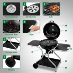 Kettle Charcoal Grill with 2 Side Tables, Storage Shelf, Upgraded Ash Catcher, Thermometer, Air Vents, Outdoor Cooking Barbecue Grill with Wheels - Image 9