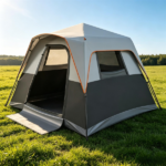 Gray Light-Blocking Outdoor Cabin Tent, Large 9x9ft Interior Windproof Rainfly Tent with Carry Bag Ground Stakes Ropes for Family Group Camping - Image 7