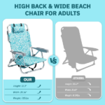 1 PCS Aluminum Beach Chair, 8.5 Inch Seat Height Teal Tribal Pattern, Adjustable Folding Chair with Headrest, Shoulder Strap, 2-in-1 Cup Holder Side Pocket, Back Cooler Bag, Integrated Oxford Fabric with Crossbar, 5 Positions Reclining Lounger, 63x109x84cm, Load Capacity 120KG - Image 2