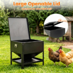 Heavy Duty Stainless Steel Chicken Feed Hopper with Lift Top Cover, Raised Legs Spill-Proof Poultry Feeding Box for Backyard Flock Low Refill Frequency - Image 6