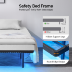 Black Full Size Floating Platform Metal Bed Frame - 14 Inch Height, Built-in LED Strip Light & Power Outlet - Image 3