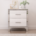 Elegant High Gloss Nightstand with Metal Handle,Mirrored Bedside Table with 2 Drawers for Bedroom,Living Room,White - Image 14