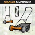 18-Inch 5-Blade Push Reel Lawn Mower with Grass Catcher, Manual Walk-Behind Mower with 4-Level Height Adjustment - Orange - Image 3