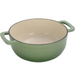 Cast iron 7.5QT cooking pot - Gradient green color - Includes two silicone gloves - Enamel pot - Image 2