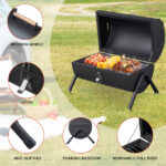 Portable Charcoal Grill with Thermometer & Wooden Handle, Compact Tabletop Barbecue Grill for Outdoor Camping BBQ Grilling Backyard Party Cooking - Image 7