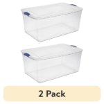 (2 pack)105 Quart Extra-Large Latching Storage Bin, Clear Plastic Storage Container with Latch Lid, Blue (Shipment from Walmart)
