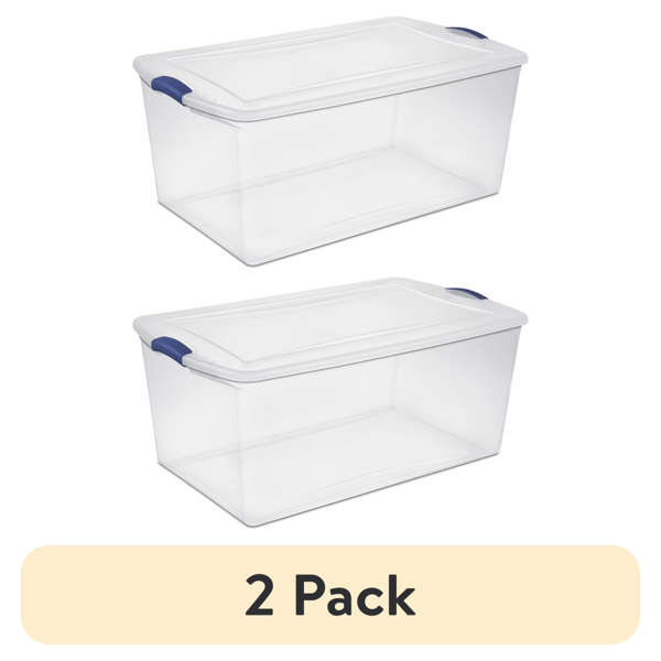 (2 pack)105 Quart Extra-Large Latching Storage Bin, Clear Plastic Storage Container with Latch Lid, Blue (Shipment from Walmart)