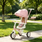 Pink 7-in-1 Toddler Tricycle Stroller – for 1-5 Years Old, Adjustable Push Handle, Rotatable Seat, Detachable Canopy - Image 7