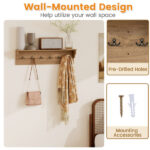 Wall Mount Coat Rack with Shelf - 31.5"x5.5"x8", 6 Hooks & 110LBS Capacity (Natural) - Image 8