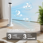 US Standard RTW-GR36 Tower Fan, 110V 45W, 36 Inch, Column Shape, White Plastic Body, Copper Motor, Touch & Remote Control, 3 Speeds, 3 Modes, Oscillating Function, 9-Hour Timer, For Home Use - Image 9