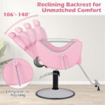 360° Swivel Reclining Barber Chair, Ergonomic Salon Chair with Hydraulic Pump (Pink) - Image 5