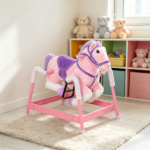 ddler Pink Spring Ride-On Horse – Plush Rocking Horse with Sounds & Foot Stirrups, for Kids 3-8Years - Image 5