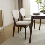 Rubber wood soft bag deep walnut dining table and chair set 1 table 4 chairs beige cushion rectangular - Image 30