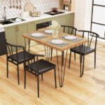 5-Piece Industrial Dining Table Set for 4, Rustic Oak Kitchen Table with 4 PU Leather Chairs - Image 2
