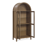 A high arched storage cabinet with a lamp, a modern retro-style wooden storage cabinet with adjustable glass partitions, suitable for use as a multi-functional cabinet in kitchens-Brown - Image 6