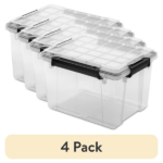 (4 pack) 34 Quart WaterProof Clear Plastic Storage Bin with Lid, Gasket Seal and Durable Latches, Black(Shipment from Walmart)