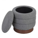 Round Rotating Storage Footstool with Solid Wood Frame, No Assembly Required Makeup Chair with 5.5 Gal Storage-Gray - Image 5
