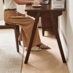 100% Solid Rubber Wood Computer Desk, Retro Walnut Writing Desk with Drawer, Sturdy A-Frame Leg, 39.37"×21.65", 0.71" Standard Thick Home Office Study Table - Image 14