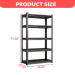 5-Tier Heavy Duty Metal Storage Shelving Unit, 2000 LBS Load Capacity Adjustable Shelves Organizer Rack for Home, Garage & Warehouse, 71.20"H x 35.43"W x 17.72"D, Black - Image 3