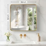 Anti-Fog Bathroom Wall Mirror – 36" x 36" Shatterproof Vanity Mirror with Rectangular Metal Frame, Gold(Shipment from Walmart) - Image 4