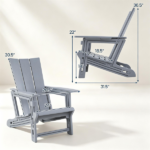 Gray Weatherproof HDPE Outdoor Adirondack Chair, 330LBS Capacity Ergonomic Patio Lounge Chair with Built-in Cup Holder, Snap-Together Tool-Free Assembly for Poolside Backyard - Image 3