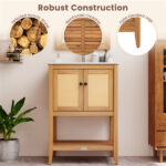 2-Door Rattan Bathroom Vanity, Acacia Wood Cabinet with Ceramic Sink (White + Natural)​ - Image 7