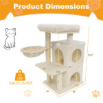Beige 33.5" Multi-Level Cat Tree with 2-Tier Condo, Sisal Scratching Posts & Anti-Toppling Device for Cats - Image 3