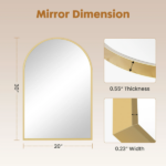 20"X30" Arched Bathroom Mirror, Wall Mounted Mirror with Aluminum Alloy Frame, Bathroom Mirror for Living Room, Bedroom, Bathroom and Entryway, Gold - Image 2