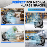 US Standard MLD-30 Industrial Drum Fan, 30 Inch 110V 230W High Velocity Floor Fan, 3 Speed Heavy Duty Black Metal Air Circulator, Adjustable Tilt with Outer Double Wheels, Copper Motor Single Side Support for Warehouse Commercial Use - Image 7