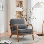 Same Code 33734058 Oak Armrest Oak Upholstered Single Lounge Chair Indoor Lounge Chair Dark Grey - Image 19