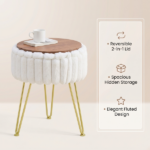Faux Fur Storage Ottoman – Vanity Stool with Metal Legs & Anti-Slip Feet Footstool for Bedroom - Image 5