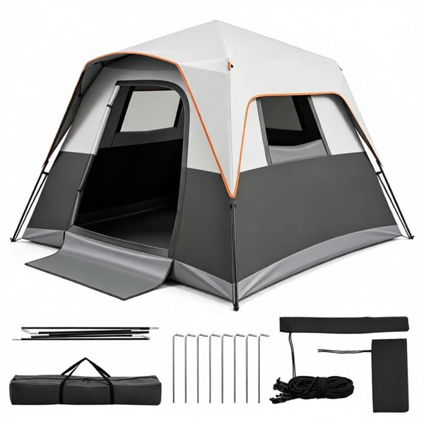 da1300b3-69ae-4f5e-b814-b37d8bf68a54.png Gray Light-Blocking Outdoor Cabin Tent, Large 9x9ft Interior Windproof Rainfly Tent with Carry Bag Ground Stakes Ropes for Family Group Camping - Image 1