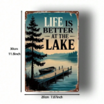CIFbuy 1pc Vintage Metal Sign 8x12 Inch, Lakeside Cabin Tree Landscape Wall Art, 2D Flat Decorative Painting For Home Office Gym Bedroo TikTok, TikTok, Self-pickup Logiopics - Image 2