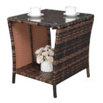 Glass Surface Brown Gradient Iron Frame Rattan Side Table - Image 25