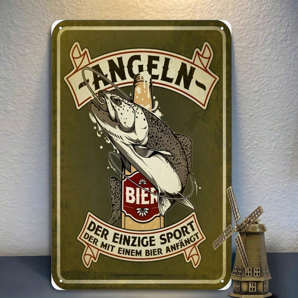CIFbuy 1pc Retro Fishing Wisdom Tin Sign 8x12in Funny Beer Saying Metal Wall Art Vintage Iron Plaque Unframed Decor For Kitchen Bedroom TikTok, TikTok, Self-pickup Logiopics