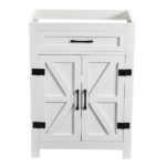 Washed white particleboard with melamine veneer, barn double door with U-shaped internal shelves, washbasin cabinet, 61*47*85cm (24 inches) - Image 2