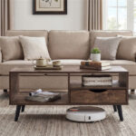 36.5" Rustic Coffee Table with Drawer & Open Shelves, Engineered Wood Center Table for Living Room Walnut - Image 7