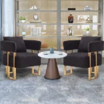 TS Modern decorative chair, living room side chair with gold metal legs, no wheels, suitable for dressing area, reception room, office,Teddy fleece upholstered metal foot sofa 2PCS Black - Image 9