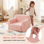 No-Assembly Kids Sofa, Soft Teddy Fleece Foam Couch with Carry Handle & Removable Washable Cover (Pink) - Image 4