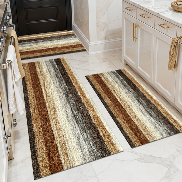 Three-piece kitchen rug set, non-slip and washable, abstract pattern kitchen hallway rug, soft and comfortable, suitable for sinks, floors, entrances, hallways and bathrooms.