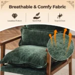 Cloud Shaped Indoor Leisure Chair with Solid Wood Armrest & Solid Wood Frame, Chenille Fabric Accent Chair with Lumbar Pillow, Single Sofa Chair Dark Green - Image 5