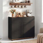 31.5" Kitchen Buffet Sideboard Cabinet with Push-to-Open Doors, Wood Storage Cabinet for Dining Room - Black - Image 2