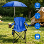 Folding Camping Chair with Detachable 8-Rib Sun Umbrella, 42.13 Inch Canopy Aluminum Alloy Portable Lawn Chair Supports 330LBS with Cup Holder - Image 3
